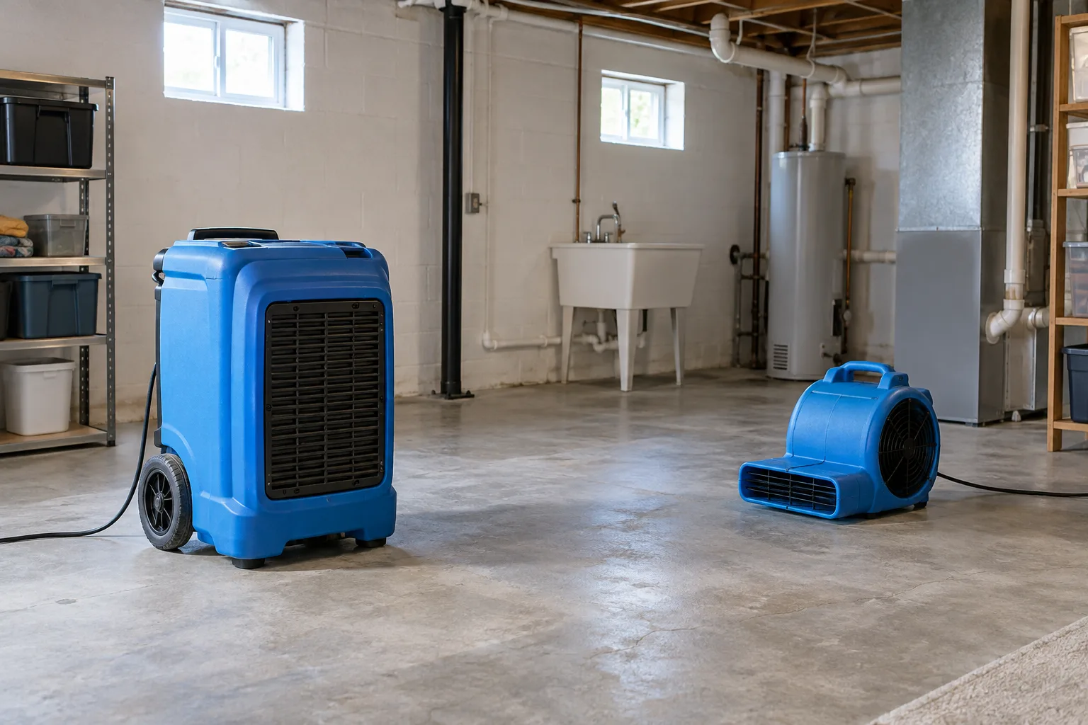 Illustration of basement drying equipment